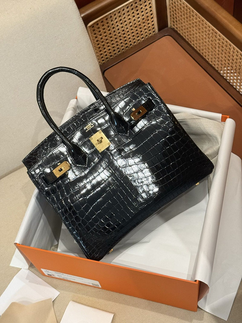 エルメスコピー HERMES バーキン25 黒 ブラック クロコダイル アリゲーターマット ゴールド金具 2524004 バーキン25 黒 新品 - 画像 (7)