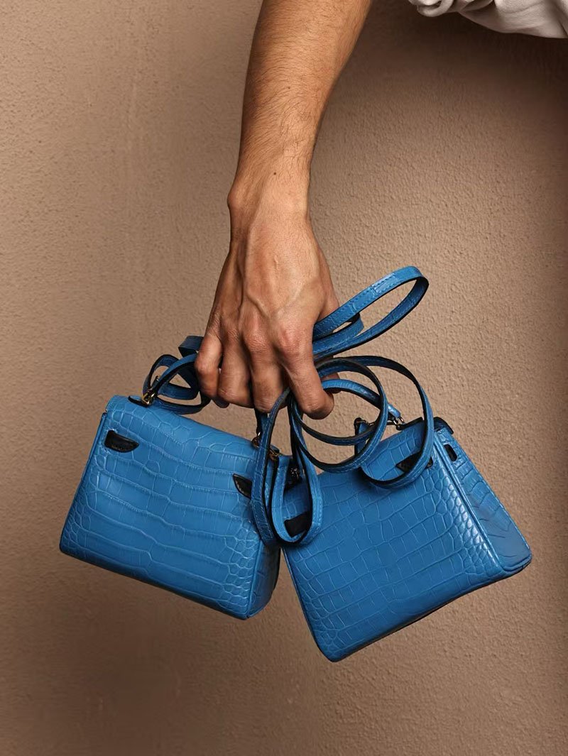 エルメスコピー HERMES ケリードール パーソナル ブルーイドラ/黒 ブラック クロコダイル アリゲーターマット シルバー金具 2524006 - 画像 (8)