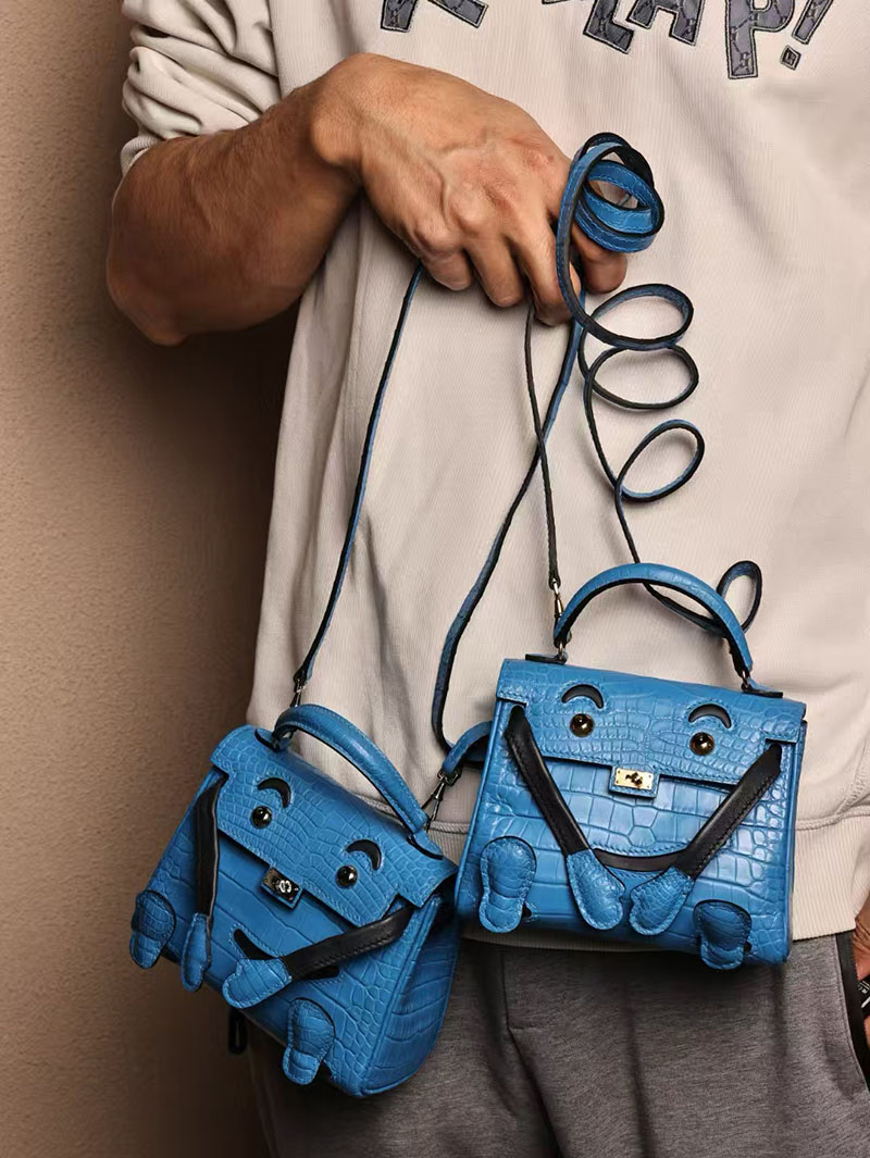 エルメスコピー HERMES ケリードール パーソナル ブルーイドラ/黒 ブラック クロコダイル アリゲーターマット シルバー金具 2524006 - 画像 (7)