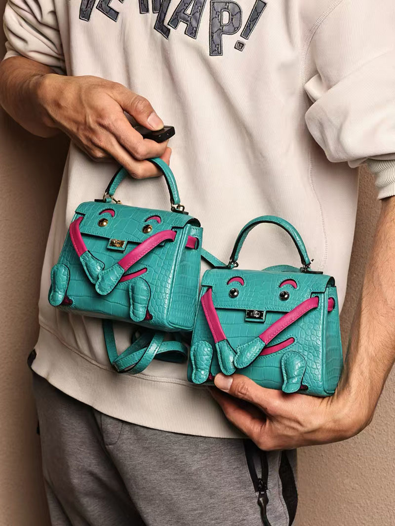 エルメスコピー HERMES ケリードール パーソナル ブルーパオン/ローズショッキング クロコダイル アリゲーターマット ゴールド金具 2524007 - 画像 (5)