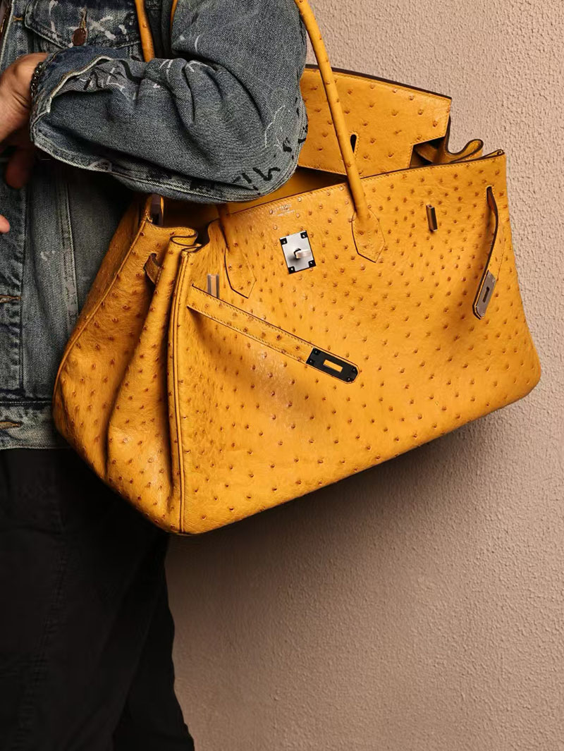 エルメスコピー HERMES バーキン45 ジョーヌアンブル オーストリッチ シルバー金具 2524032 バーキン 45 ロングショルダー メンズ - 画像 (8)