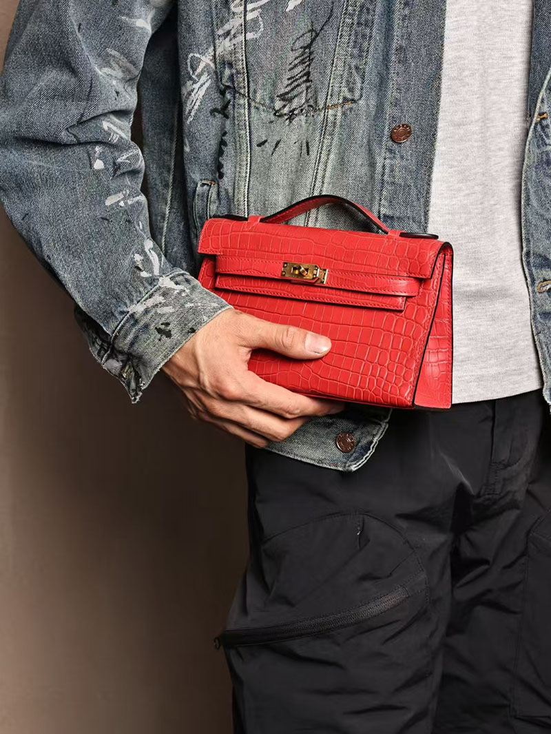 エルメスコピー ミニケリー 定価 HERMES ポシェットケリー ルージュヴィフ クロコダイル アリゲーターマット ゴールド金具 2524055 - 画像 (6)