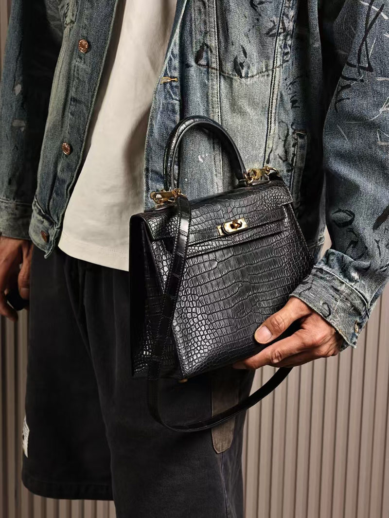 エルメスコピー ケリー25 定価 HERMES ケリー25 外縫い 黒 ブラック クロコダイル ポロサスマット ゴールド金具 2524064 - 画像 (5)