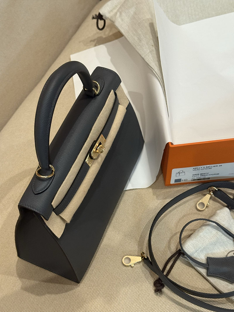 エルメスケリーバッグ定価 HERMES ケリー25 外縫い グリミスティ ヴォーエプソン ゴールド金具 2524183 - 画像 (5)