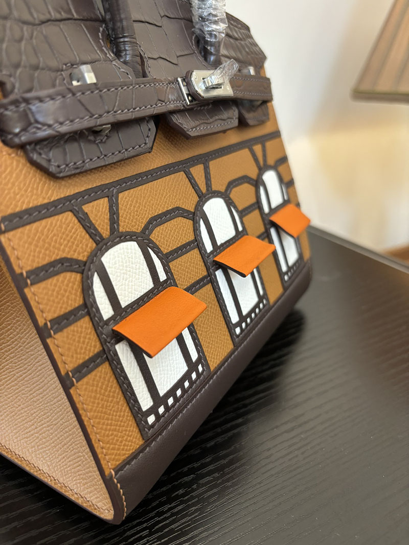 バーキン20 定価 HERMES バーキン 20 セリエ ゴールド×エベンヌ×ブリュレ ヴォー・マダム×アリゲーターマット×スイフト シルバー金具 2524377 - 画像 (3)