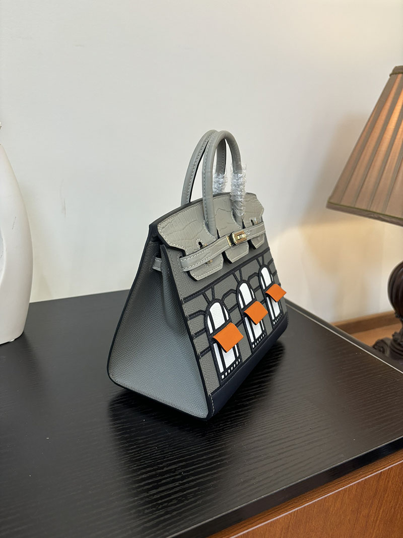 バーキン20 定価 HERMES バーキン 20 セリエ グリミスティ×グリシマン×クロ ヴォー・マダム×アリゲーターマット×スイフト シルバー金具 2524379 - 画像 (8)