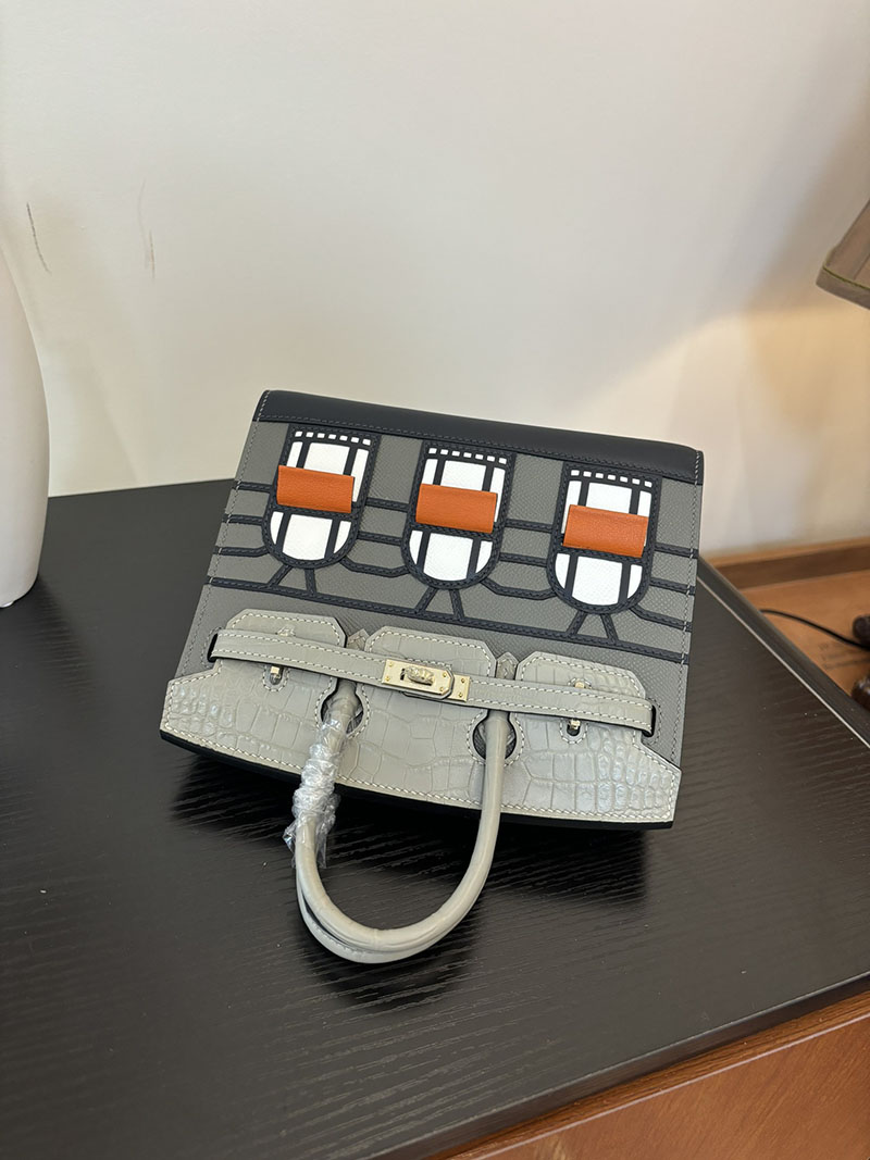 バーキン20 定価 HERMES バーキン 20 セリエ グリミスティ×グリシマン×クロ ヴォー・マダム×アリゲーターマット×スイフト シルバー金具 2524379 - 画像 (5)