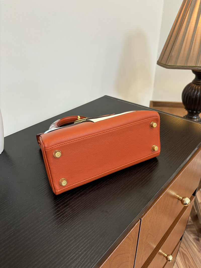 エルメス HERMES ケリー25 カラーマティック 内縫い ルージュカザック/ブルーアトール/クレ/ライム ヴォー・スイフト ゴールド金具 2524465 - 画像 (6)