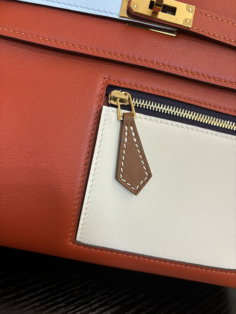 エルメス HERMES ケリー25 カラーマティック 内縫い ルージュカザック/ブルーアトール/クレ/ライム ヴォー・スイフト ゴールド金具 2524465 - 画像 (5)