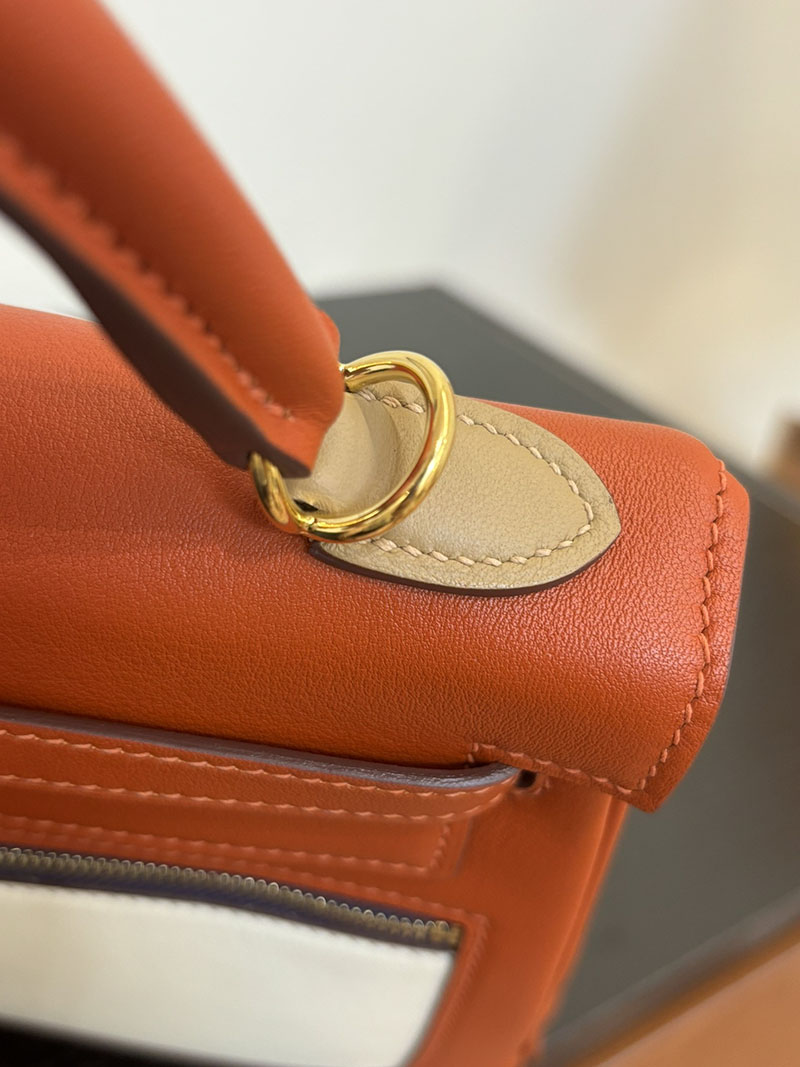 エルメス HERMES ケリー25 カラーマティック 内縫い ルージュカザック/ブルーアトール/クレ/ライム ヴォー・スイフト ゴールド金具 2524465 - 画像 (3)