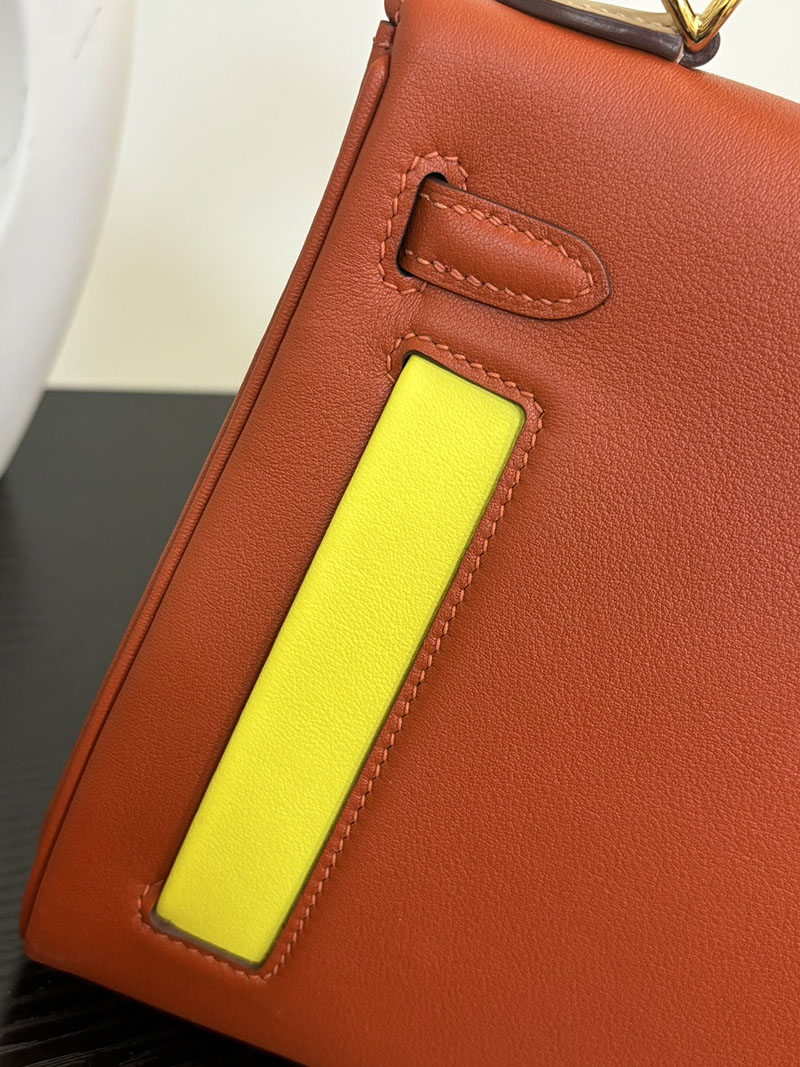 エルメス HERMES ケリー25 カラーマティック 内縫い ルージュカザック/ブルーアトール/クレ/ライム ヴォー・スイフト ゴールド金具 2524465 - 画像 (2)