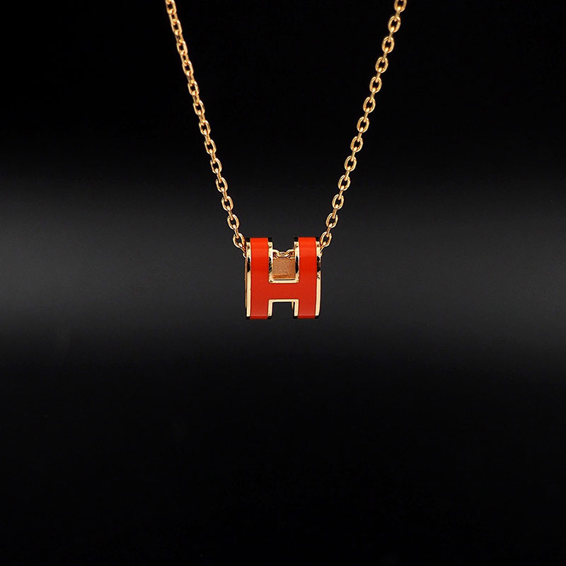 エルメス HERMES ミニ ポップアッシュ ポップH ネックレス オレンジ シャンパンゴールド金具 2627454 ポップh ネックレス 定価 - 画像 (4)