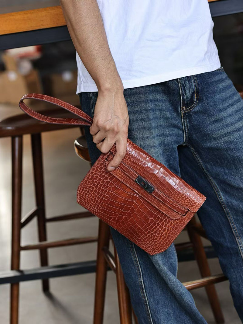 ケリーデペッシュ メンズ HERMES ケリーデペッシュ25 ゴールド クロコダイル シルバー金具 2627486 エルメス専門店 おすすめ - 画像 (6)