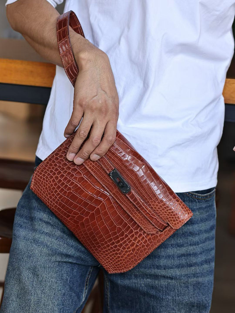 ケリーデペッシュ メンズ HERMES ケリーデペッシュ25 ゴールド クロコダイル シルバー金具 2627486 エルメス専門店 おすすめ - 画像 (5)