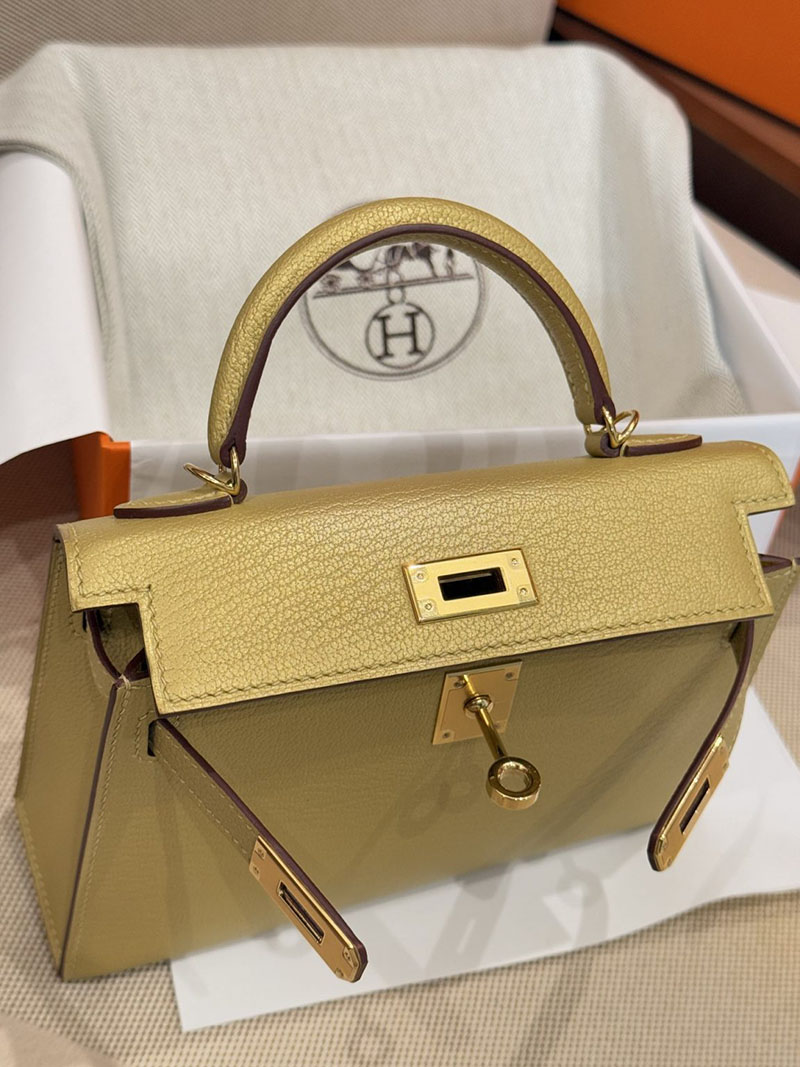 手提げバッグ 小さめ おしゃれ HERMES ケリーミニ2 外縫い ドレ シェブルミゾル ゴールド金具 2627518 エルメス専門店 おすすめ - 画像 (14)
