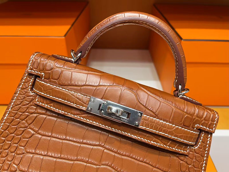エルメス ミニケリー クロコ HERMES ケリーミニ2 外縫い ゴールド クロコダイル アリゲーターマット シルバー金具 2627732 エルメス 新作バッグ - 画像 (6)