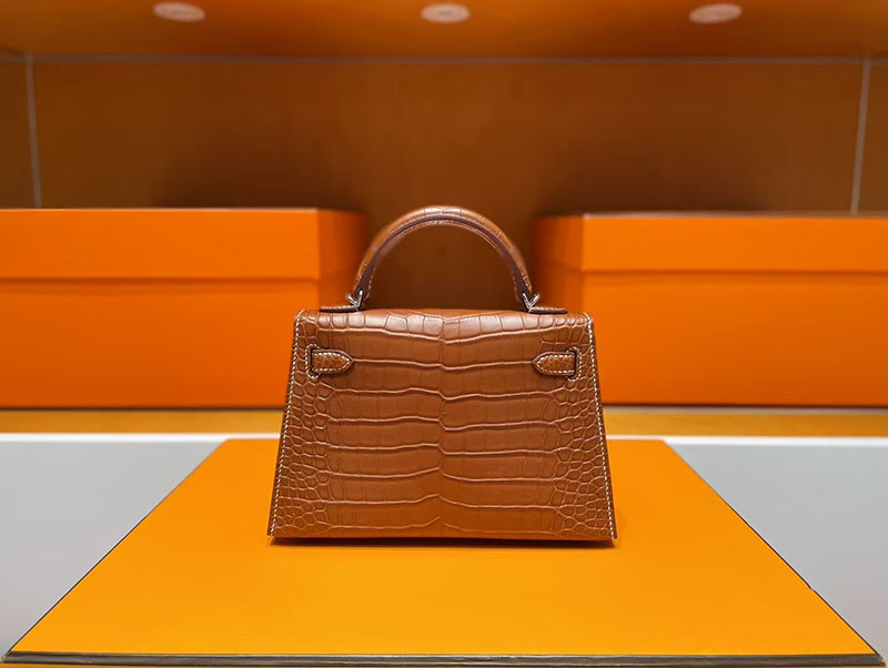 エルメス ミニケリー クロコ HERMES ケリーミニ2 外縫い ゴールド クロコダイル アリゲーターマット シルバー金具 2627732 エルメス 新作バッグ - 画像 (5)