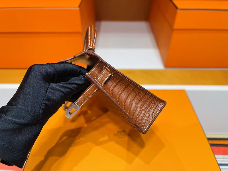 エルメス ミニケリー クロコ HERMES ケリーミニ2 外縫い ゴールド クロコダイル アリゲーターマット シルバー金具 2627732 エルメス 新作バッグ - 画像 (3)