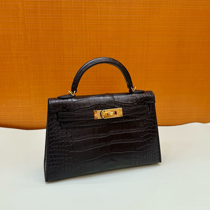 エルメス ミニバッグ レディース HERMES ケリーミニ2 外縫い クロ クロコダイル アリゲーターマット シルバー金具 2627799 エルメス 新作バッグ - 画像 (4)