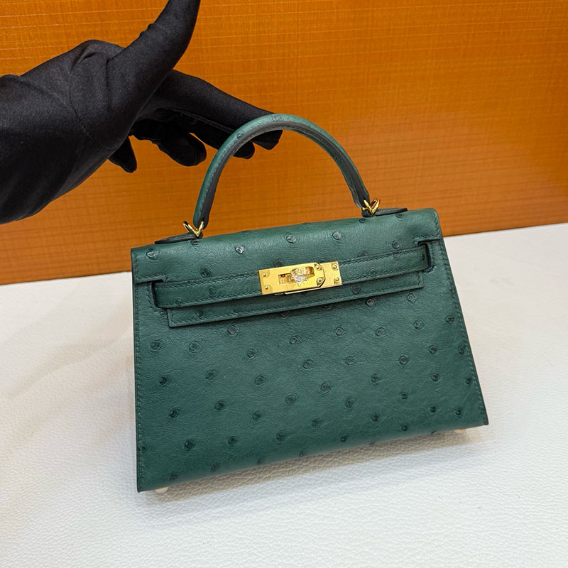 ミニバッグ ブランド お手頃 HERMES ケリーミニ2 外縫い ヴェールフォンセ オーストリッチ ゴールド金具 2627801 エルメス 新作バッグ - 画像 (4)