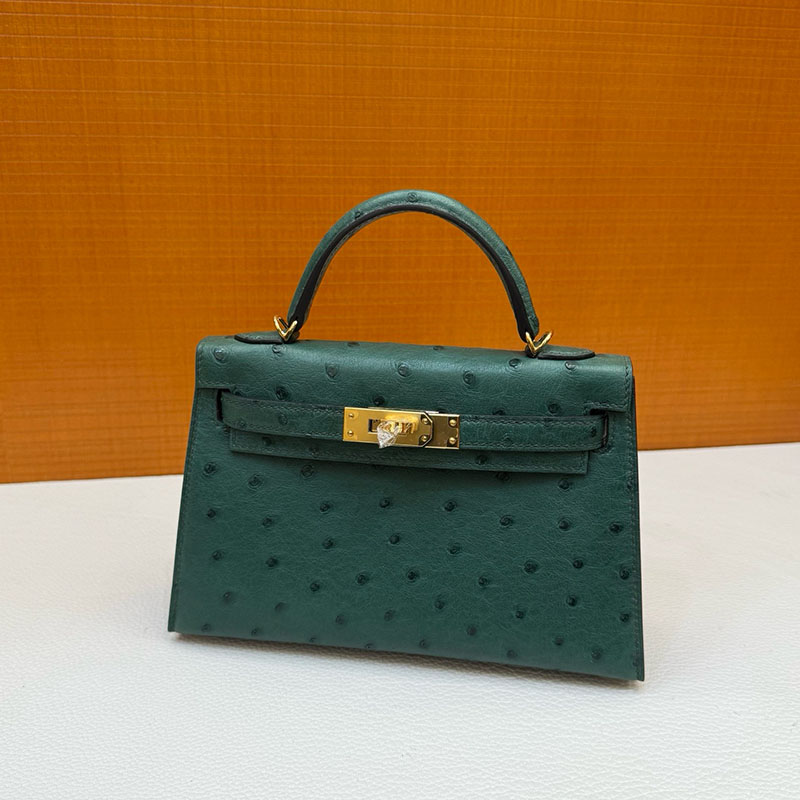 ミニバッグ ブランド お手頃 HERMES ケリーミニ2 外縫い ヴェールフォンセ オーストリッチ ゴールド金具 2627801 エルメス 新作バッグ - 画像 (3)