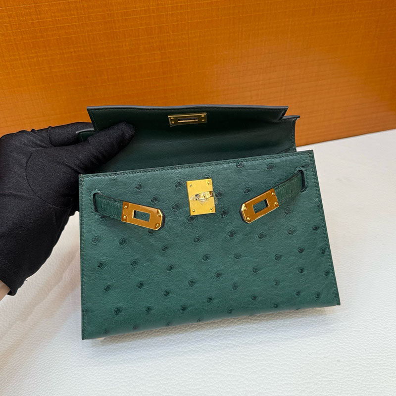 ミニバッグ ブランド お手頃 HERMES ケリーミニ2 外縫い ヴェールフォンセ オーストリッチ ゴールド金具 2627801 エルメス 新作バッグ - 画像 (9)