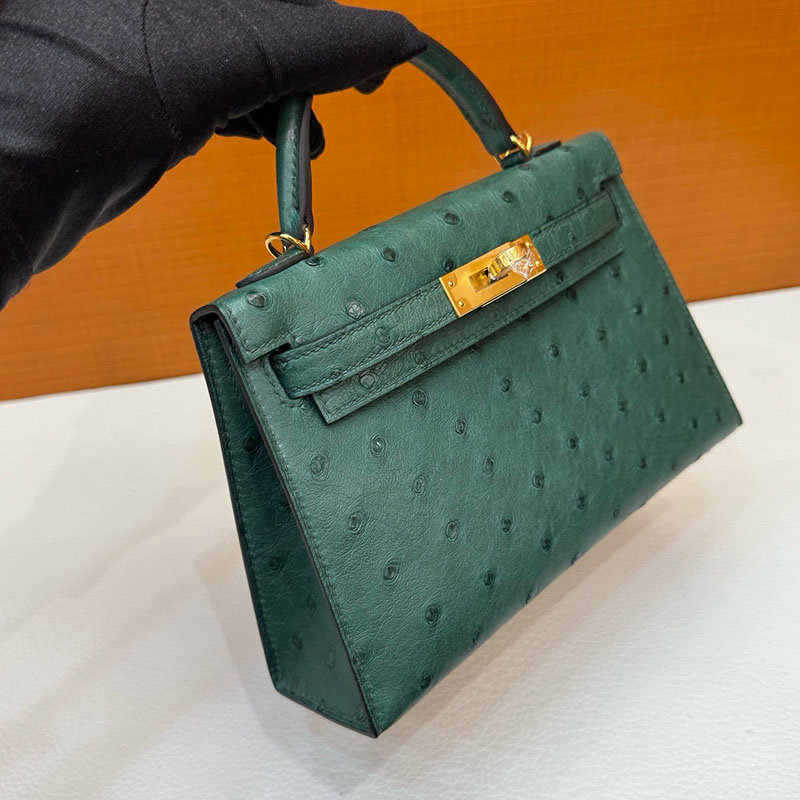 ミニバッグ ブランド お手頃 HERMES ケリーミニ2 外縫い ヴェールフォンセ オーストリッチ ゴールド金具 2627801 エルメス 新作バッグ - 画像 (5)