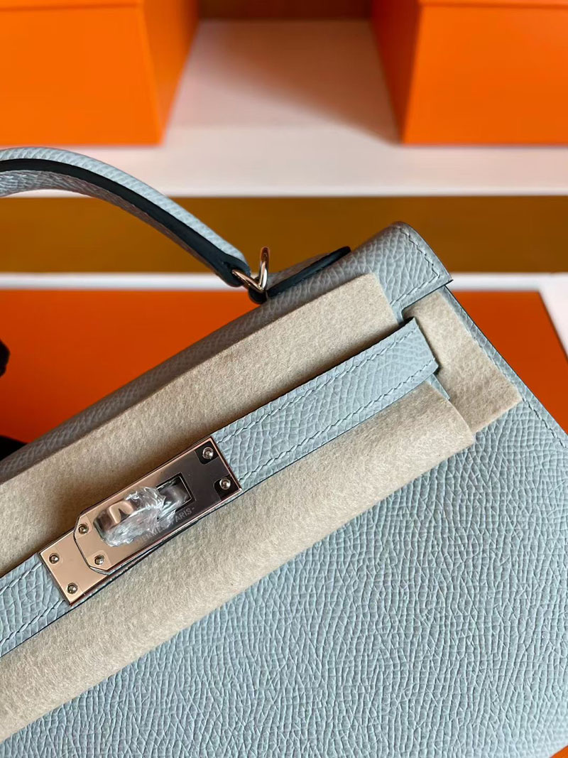 エルメス ケリーミニ2 HERMES ケリーミニ2 外縫い ブルーグラシエ ヴォーエプソン シルバー金具 2627830 エルメス 新作バッグ - 画像 (9)