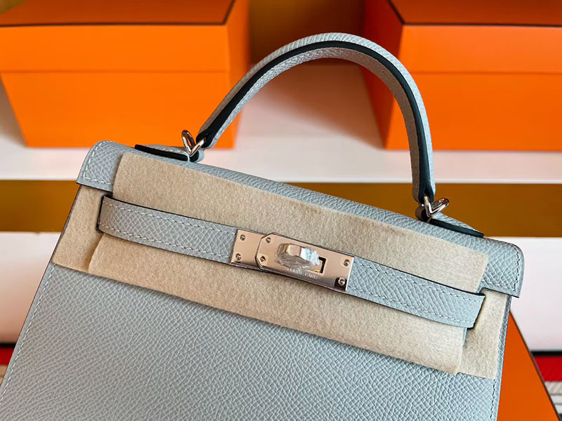 エルメス ケリーミニ2 HERMES ケリーミニ2 外縫い ブルーグラシエ ヴォーエプソン シルバー金具 2627830 エルメス 新作バッグ - 画像 (6)