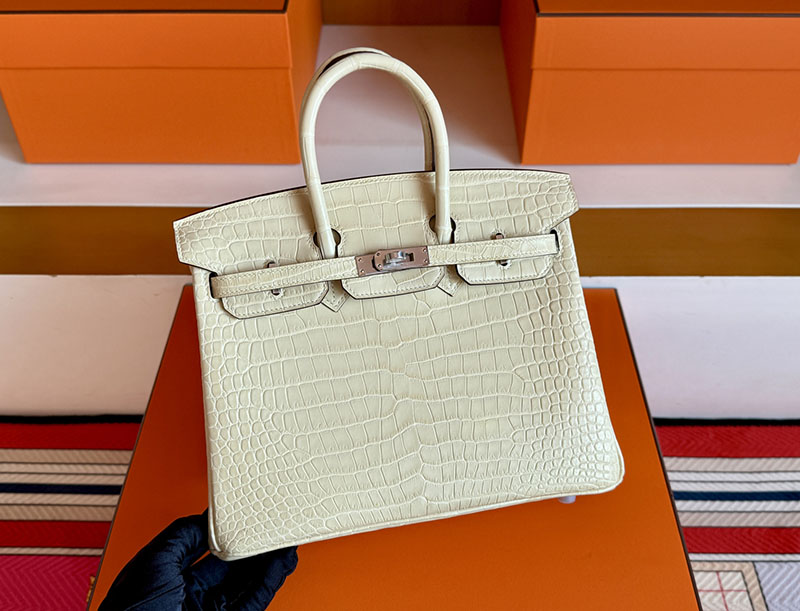 バーキン25 クロコ 定価 HERMES バーキン25 ヴァニラ クロコダイル アリゲーターマット シルバー金具 2627846 エルメス 新作バッグ - 画像 (11)
