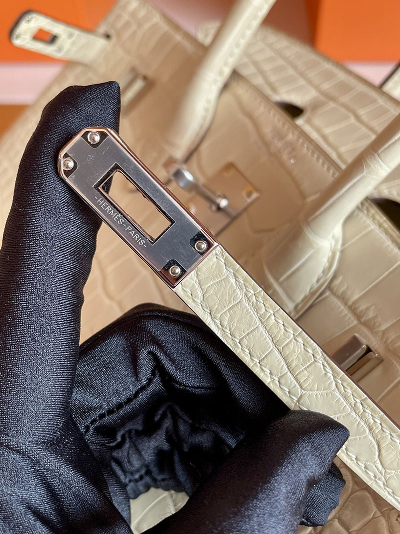 バーキン25 クロコ 定価 HERMES バーキン25 ヴァニラ クロコダイル アリゲーターマット シルバー金具 2627846 エルメス 新作バッグ - 画像 (6)