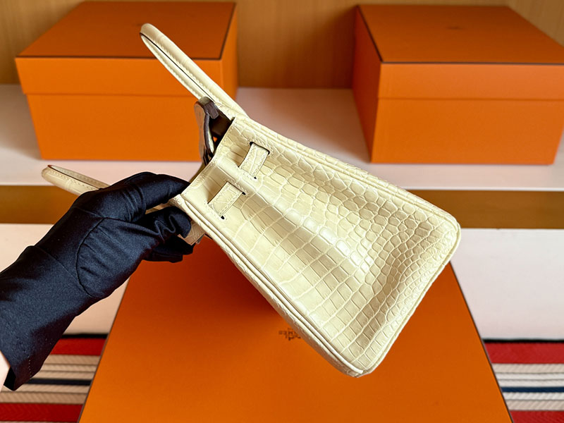 バーキン25 クロコ 定価 HERMES バーキン25 ヴァニラ クロコダイル アリゲーターマット シルバー金具 2627846 エルメス 新作バッグ - 画像 (5)