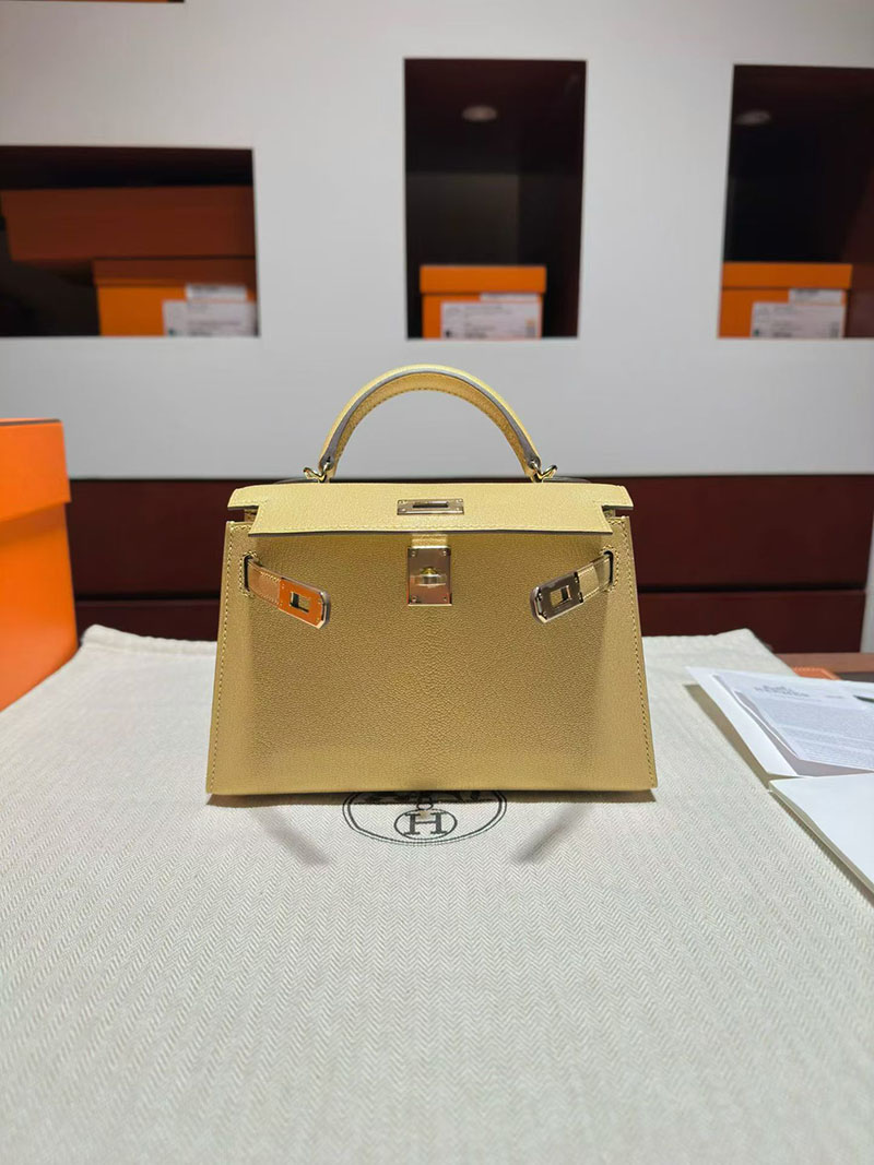 ミニケリー 風バッグ HERMES ケリーミニ2 外縫い ブロンズドレ シェブルミゾル シルバー金具 2627874 エルメス 新作バッグ - 画像 (3)
