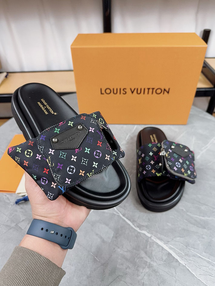メンズ・レディース兼用 ルイヴィトン Louis Vuitton × 村上隆 サンダル LVリミックス 2629044 ルイヴィトン サンダル 黒 - 画像 (4)