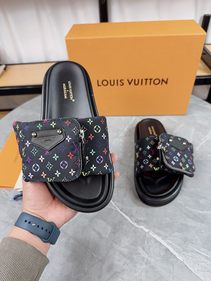 メンズ・レディース兼用 ルイヴィトン Louis Vuitton × 村上隆 サンダル LVリミックス 2629044 ルイヴィトン サンダル 黒 - 画像 (3)