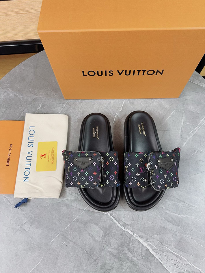 メンズ・レディース兼用 ルイヴィトン Louis Vuitton × 村上隆 サンダル LVリミックス 2629044 ルイヴィトン サンダル 黒 - 画像 (2)