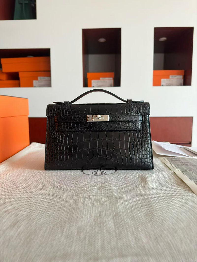 エルメス ポシェットケリーバッグ HERMES ポシェットケリー クロ クロコダイル シルバー金具 2630348 エルメス ポシェット ケリー 定価 - 画像 (5)