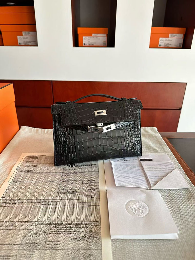 エルメス ポシェットケリーバッグ HERMES ポシェットケリー クロ クロコダイル シルバー金具 2630348 エルメス ポシェット ケリー 定価 - 画像 (2)