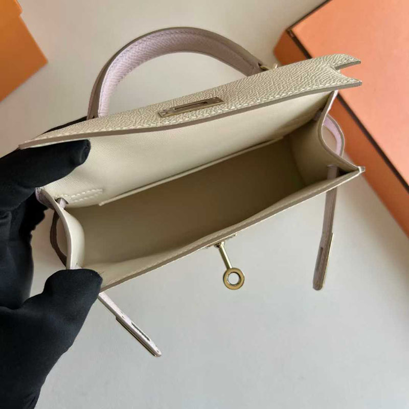 エルメス ミニケリー ピンク HERMES ケリーミニ2 外縫い クレ/モーヴペール ヴォーエプソン ゴールド金具 26210447 エルメス 新作バッグ - 画像 (5)