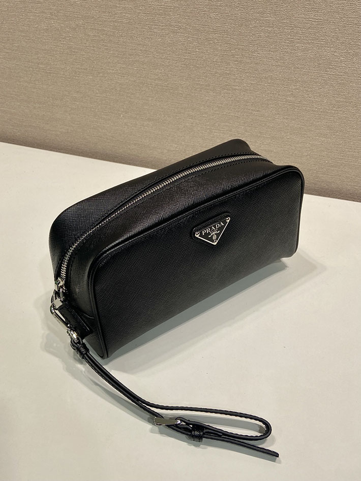 プラダ バッグ レディース PRADA サフィアーノレザー ポーチ ストラップ付き ブラック 2NE065_PN9_F0002 プラダ ポーチ ショルダー - 画像 (8)