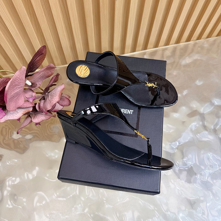 最高級サンローランスーパーコピー Saint Laurent エナメルウェッジサンダル スムースレザー ブラック 2631210 サン ローラン アウトレット 値段 - 画像 (11)
