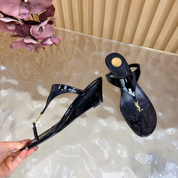 最高級サンローランスーパーコピー Saint Laurent エナメルウェッジサンダル スムースレザー ブラック 2631210 サン ローラン アウトレット 値段 - 画像 (6)