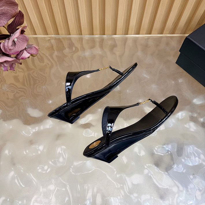 最高級サンローランスーパーコピー Saint Laurent エナメルウェッジサンダル スムースレザー ブラック 2631210 サン ローラン アウトレット 値段 - 画像 (5)
