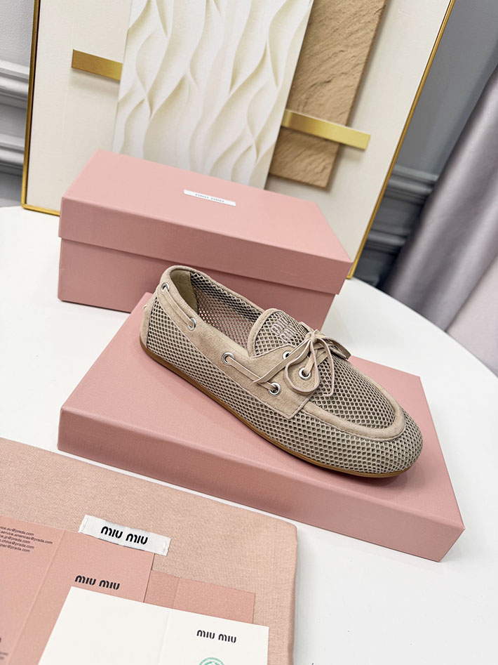 レディース ミュウミュウ MiuMiu 2026年 新作 メッシュxスエード デッキシューズ 靴 ブラウン 2631400 Miumiu アウトレット セール - 画像 (9)