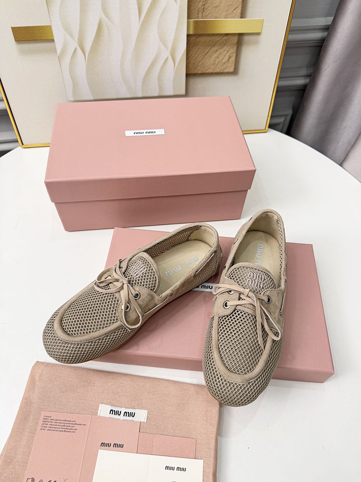 レディース ミュウミュウ MiuMiu 2026年 新作 メッシュxスエード デッキシューズ 靴 ブラウン 2631400 Miumiu アウトレット セール - 画像 (8)