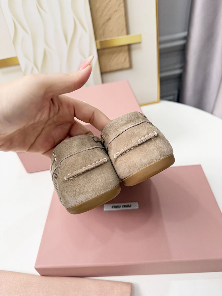 レディース ミュウミュウ MiuMiu 2026年 新作 メッシュxスエード デッキシューズ 靴 ブラウン 2631400 Miumiu アウトレット セール - 画像 (7)