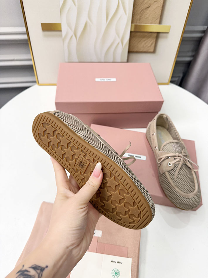 レディース ミュウミュウ MiuMiu 2026年 新作 メッシュxスエード デッキシューズ 靴 ブラウン 2631400 Miumiu アウトレット セール - 画像 (6)