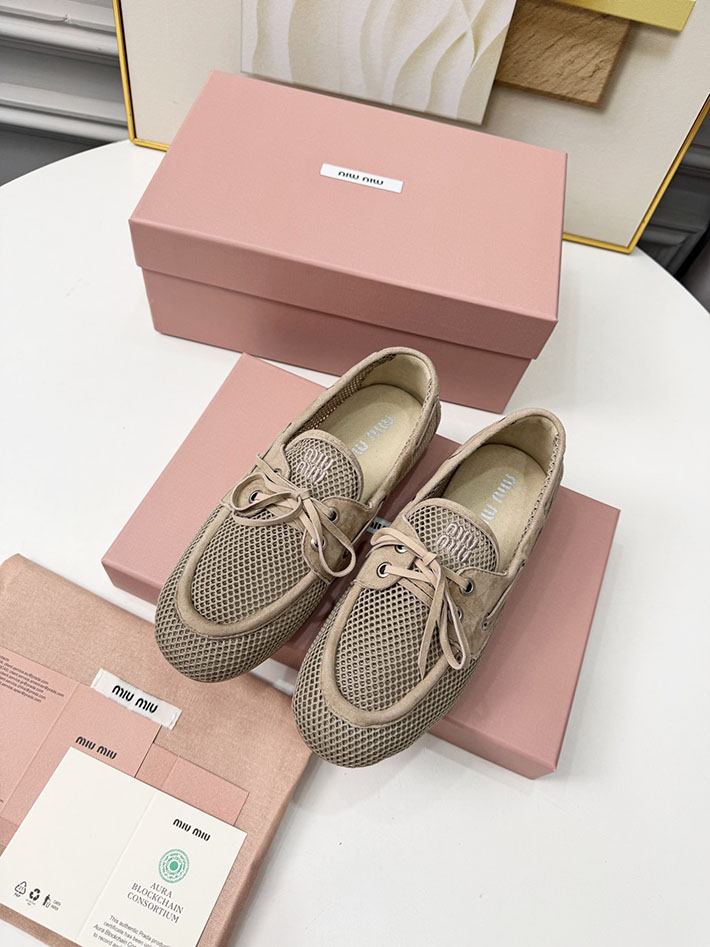 レディース ミュウミュウ MiuMiu 2026年 新作 メッシュxスエード デッキシューズ 靴 ブラウン 2631400 Miumiu アウトレット セール - 画像 (5)