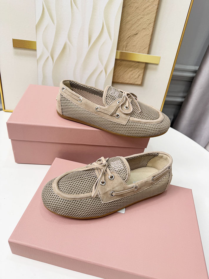 レディース ミュウミュウ MiuMiu 2026年 新作 メッシュxスエード デッキシューズ 靴 ブラウン 2631400 Miumiu アウトレット セール - 画像 (2)