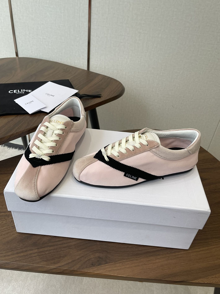 セリーヌ CELINE フラット スニーカー グログラン ベルベット スエードゴートスキン ラムスキン ピンク ブラック 366645480C.24NO セリーヌ スニーカー レディース - 画像 (8)